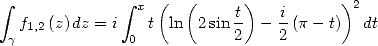  integral              integral  x (  (     )          )2
   f1,2(z)dz = i  t  ln  2sin t - i (p- t)  dt
 g             0           2    2
